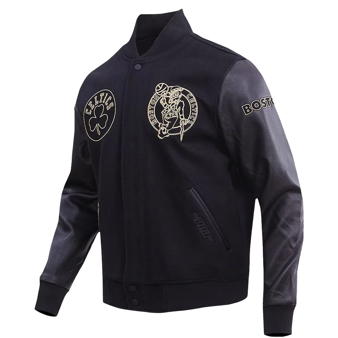BOSTON CELTICS GOLD STITCH VARSITY JACKET BLACK - Image 2