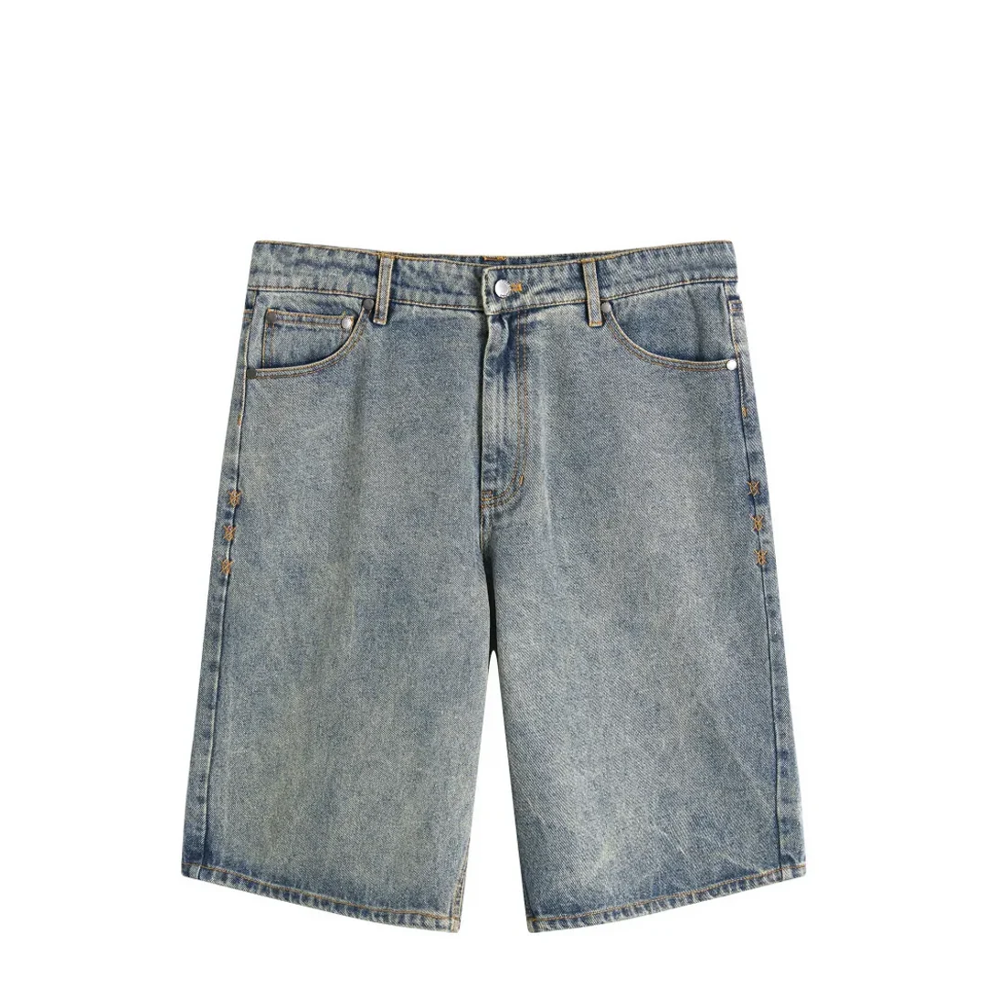 COMPACT SHIELD EMBROIDETY DENIM SHORTS