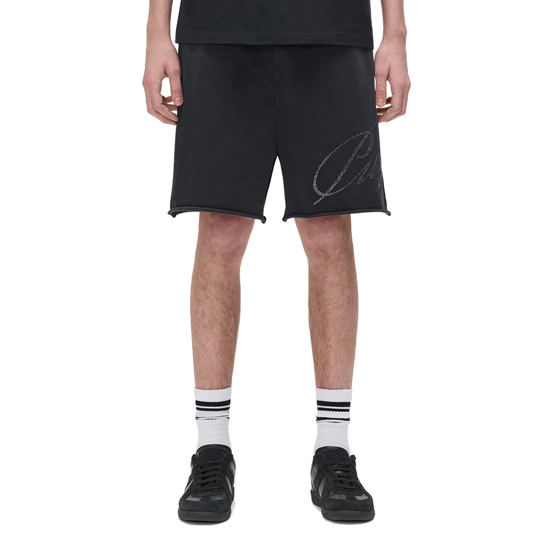CRYSTAL SLANTED SCRIPT SHORTS BLACK