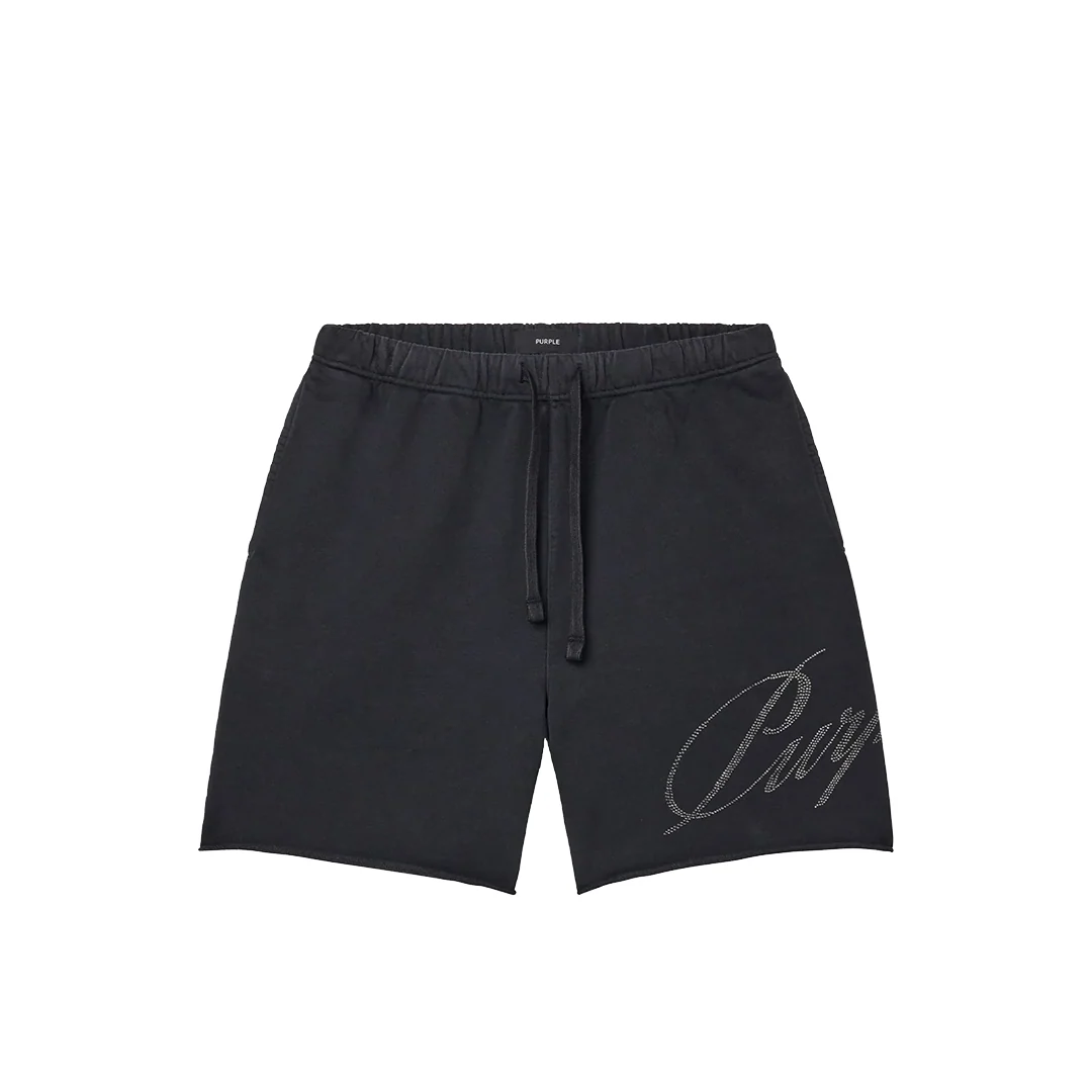 CRYSTAL SLANTED SCRIPT SHORTS BLACK - Image 3