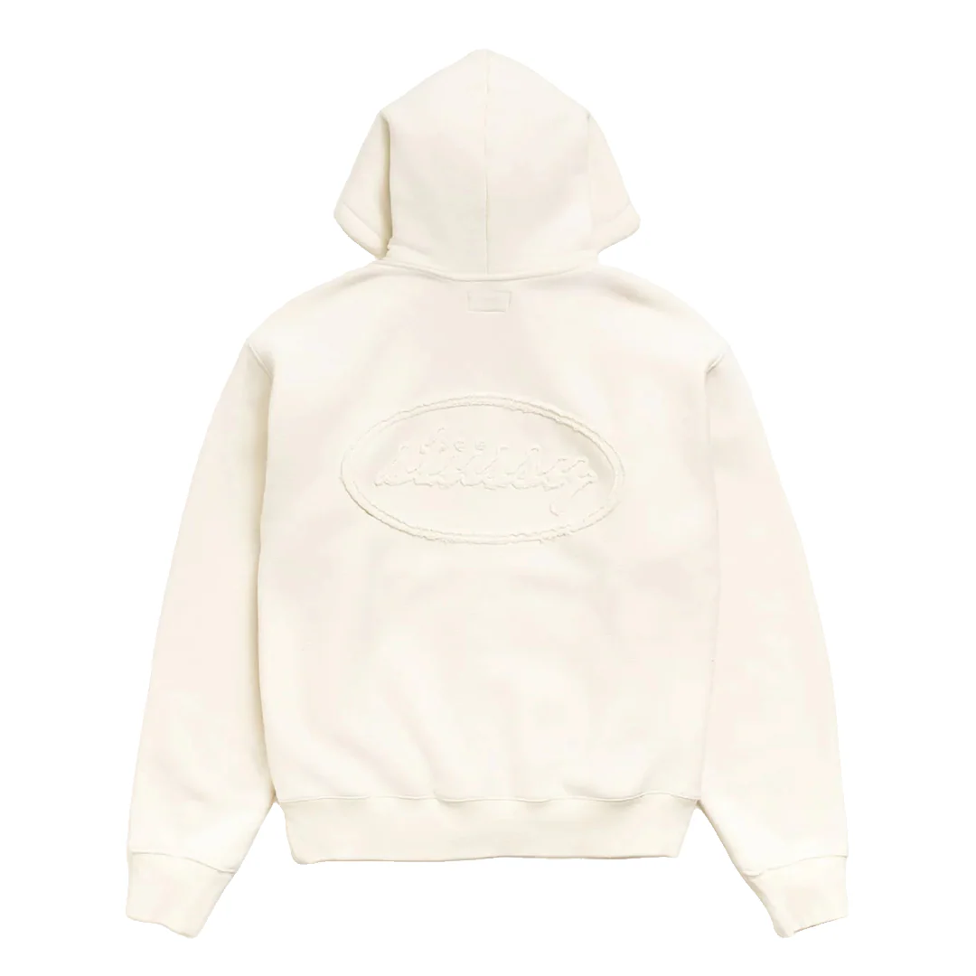 CURSIVE APPLIQUE ZIP HOODIE NATURAL