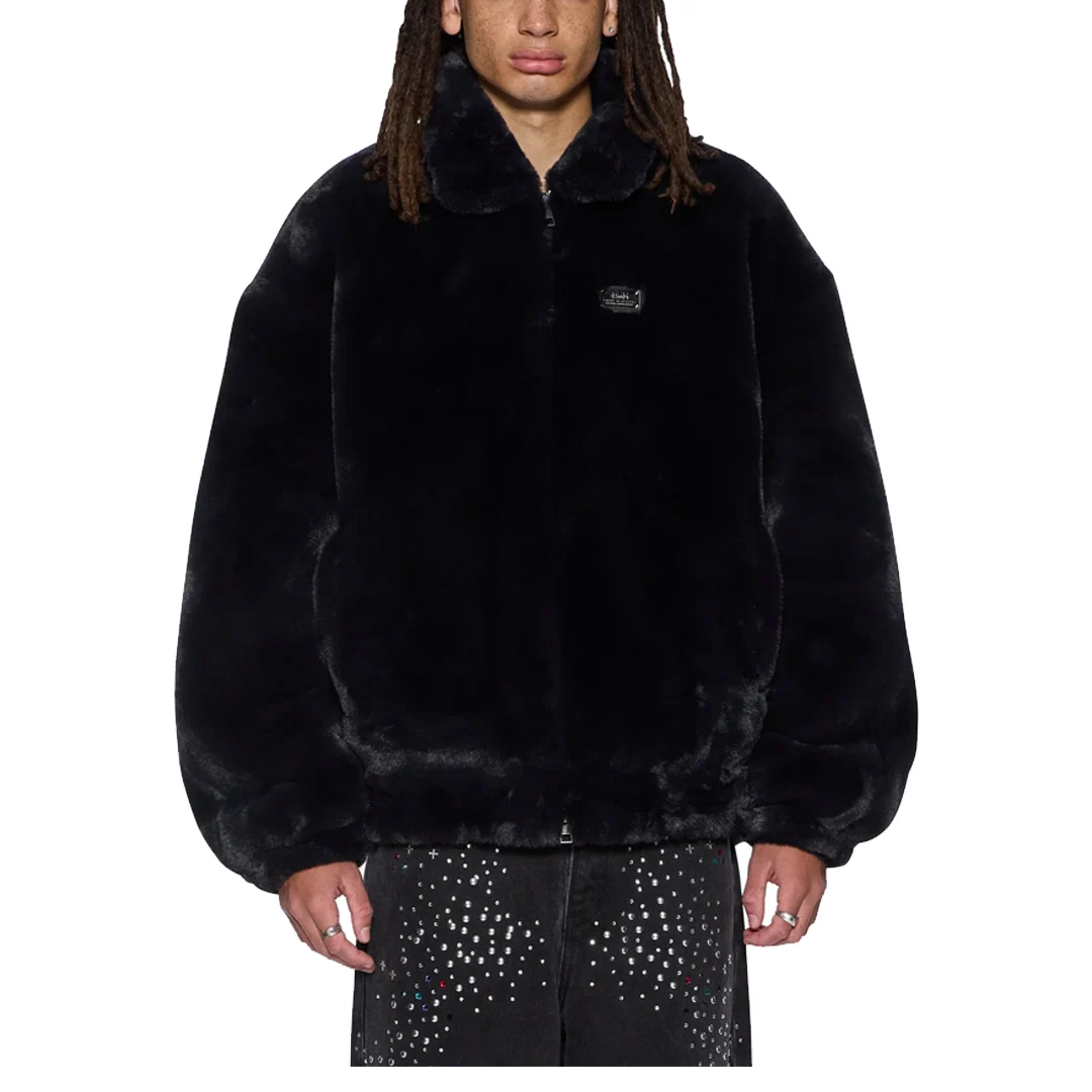 HUSSLE FAUX FUR JACKET BLACK