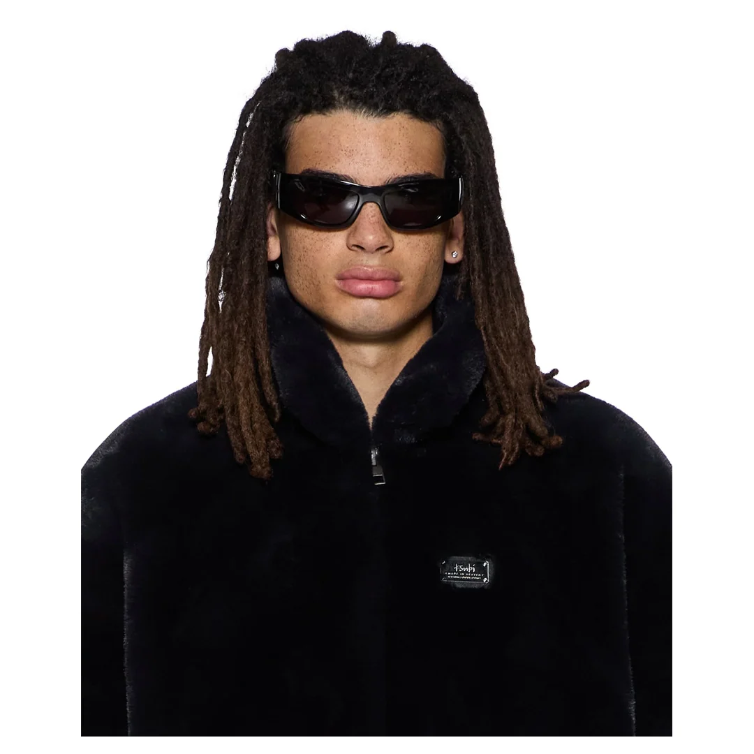 HUSSLE FAUX FUR JACKET BLACK - Image 2
