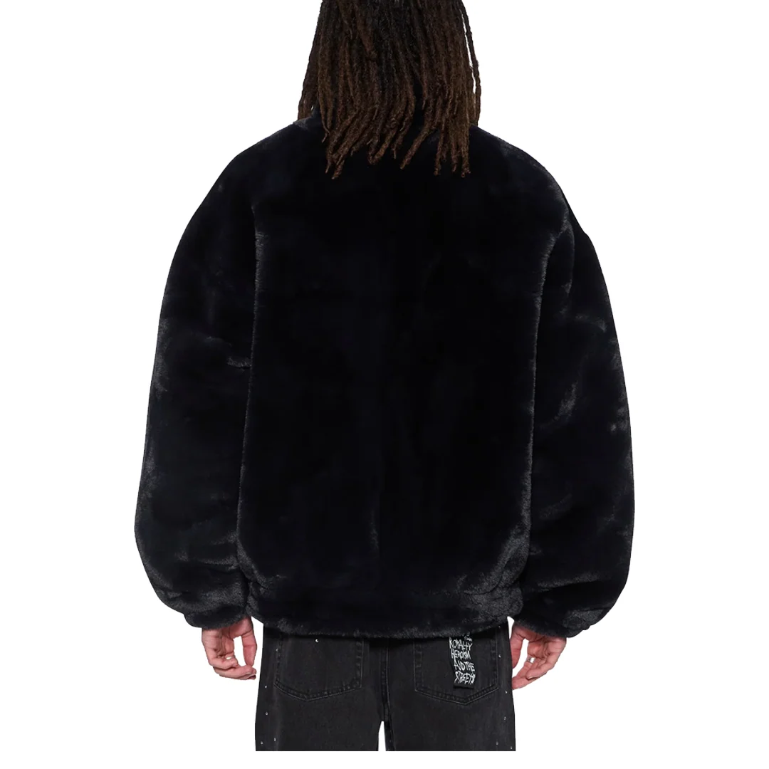 HUSSLE FAUX FUR JACKET BLACK - Image 3