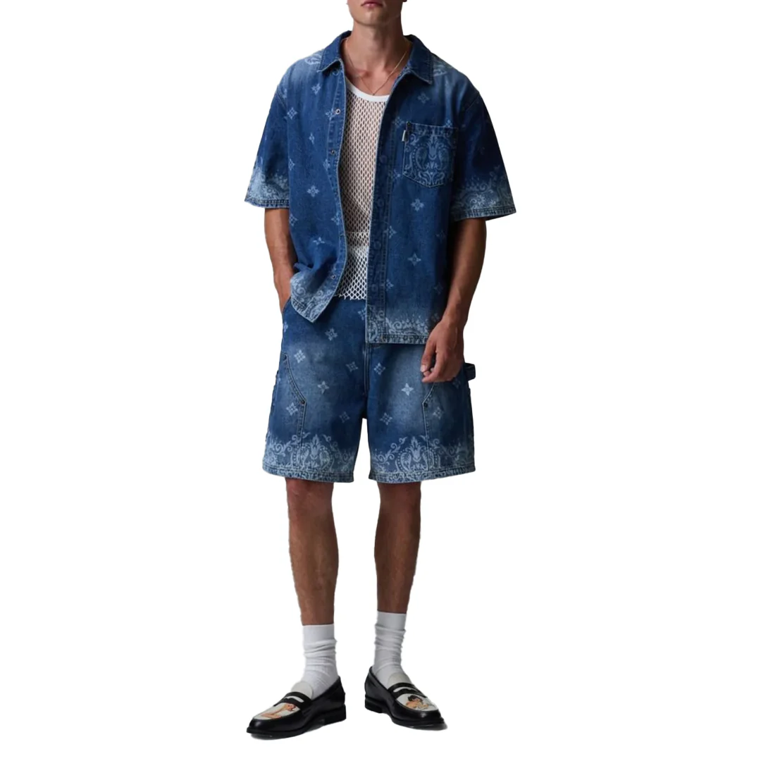 LASER PRINT DENIM SHIRT MID BLUE